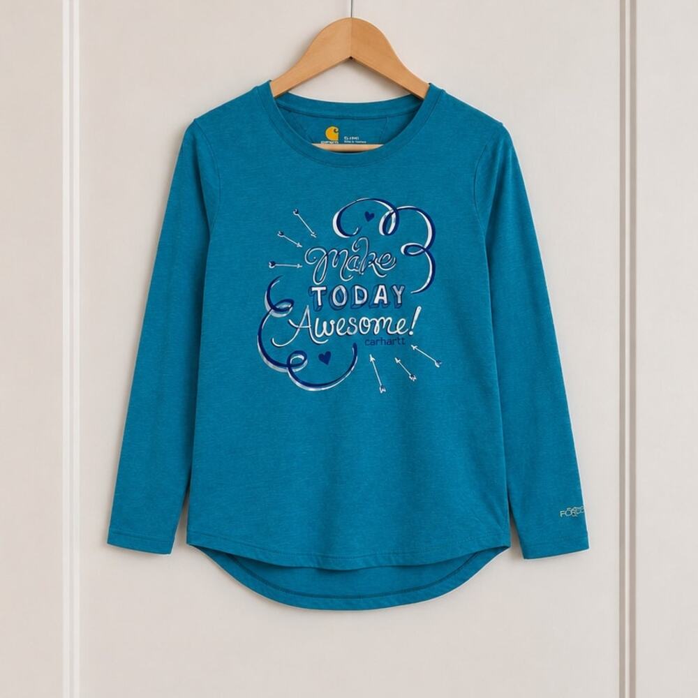 Carhartt Force Girls Size XL (14) Long Sleeve Graphic Performance Shirt Teal